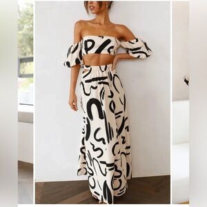 NWOT, M, SET! Printed Off Shoulder Crop Top & Pocketed Cutout Maxi Skirt Set